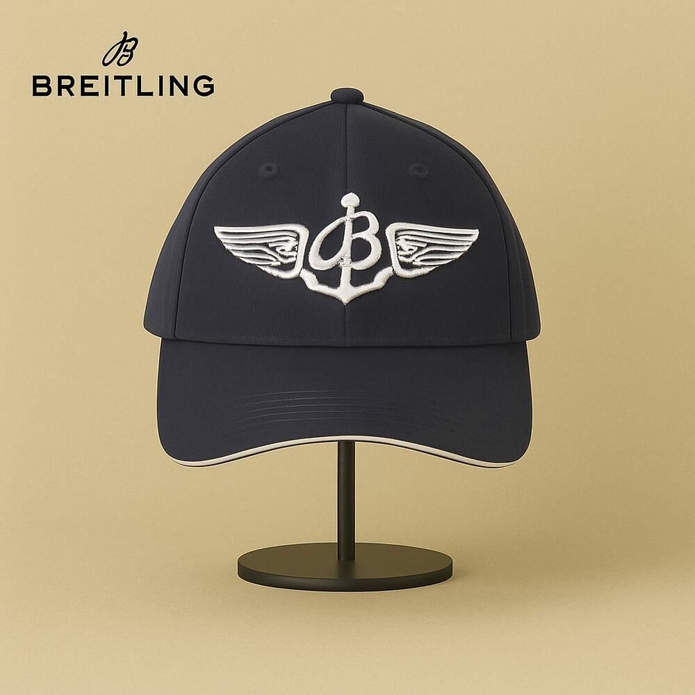 Breitling Timepieces Navy Blue White Embroidered Cotton Cap Baseball Hat OS